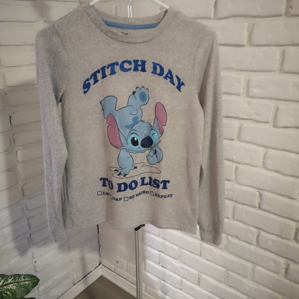 Disney Ladies Grey Long Sleeve Stitch Day Sleep Shirt